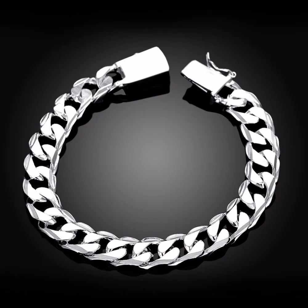 Lekani 925 stamp silver color 10mm 21cm Sideways Men Bracelet Fine Jewelry Link Chain Bracelet Male Bangle Pulseiras De Prata