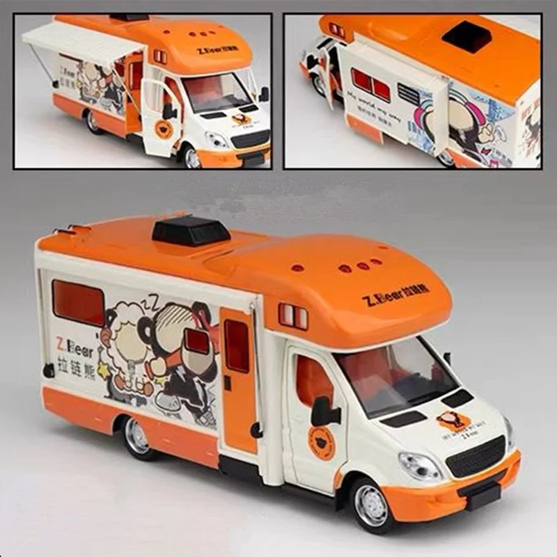 

Co Branded Version 1:28 Diecast Luxury RV Recreational Vehicles Car Model Camper Van Touring Car Model Sound Light Kids Toy Gift