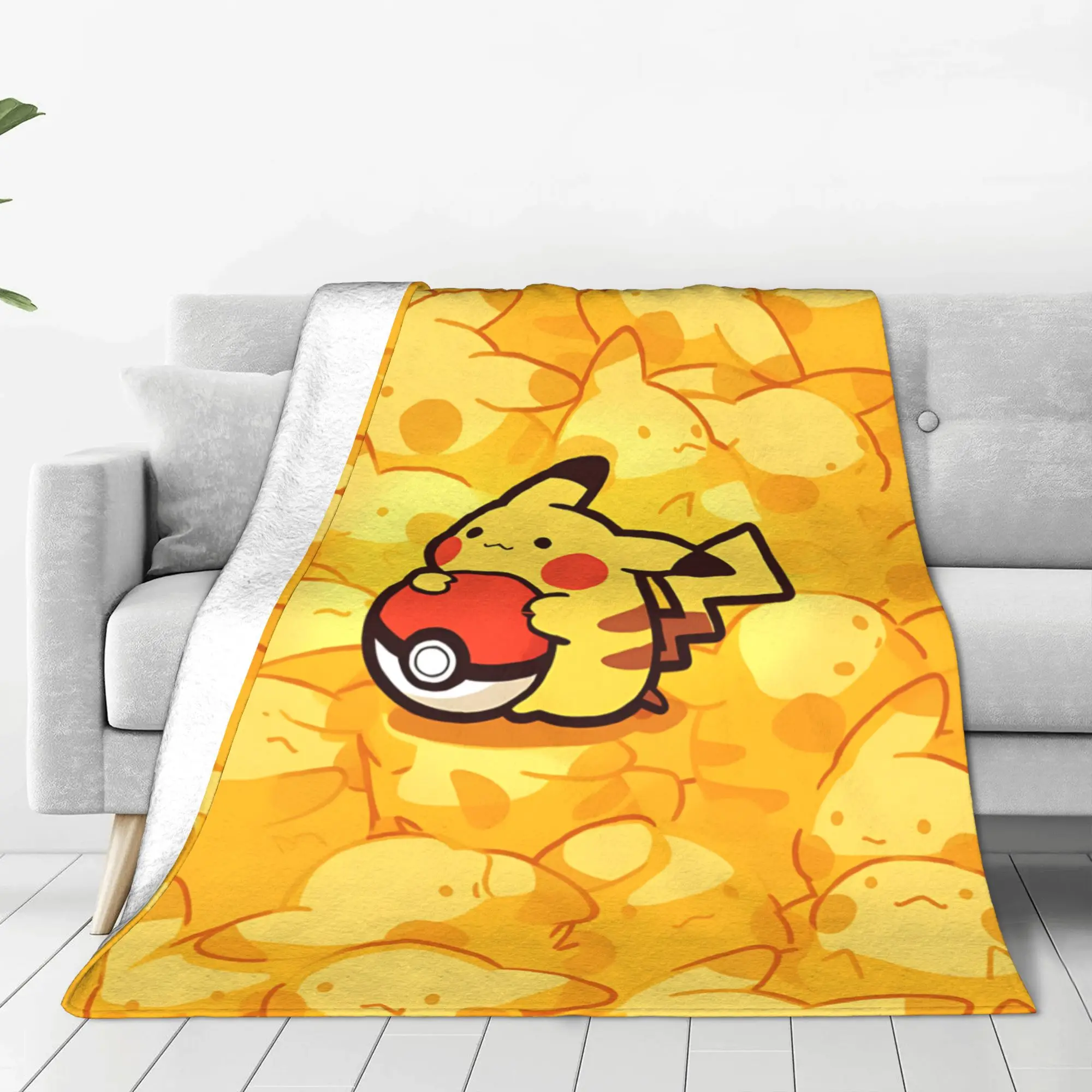 1PC Cartoon Pokemons Anime Theme Pikachu home room decorations Winter Blankets for Adults Bedding Home Interior Sofa Knee