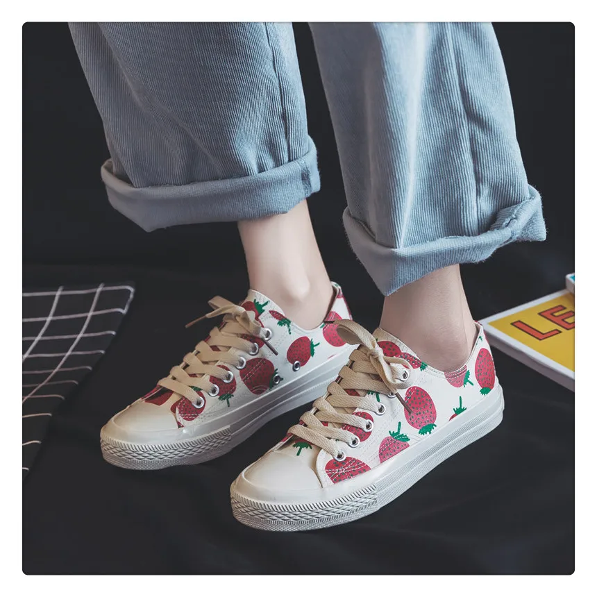 Spring New High-top Strawberry Canvas Shoes Women Retro College Style Kawaii Girl Cosplay Shoes Comfortable Women Shoes Loli Cos