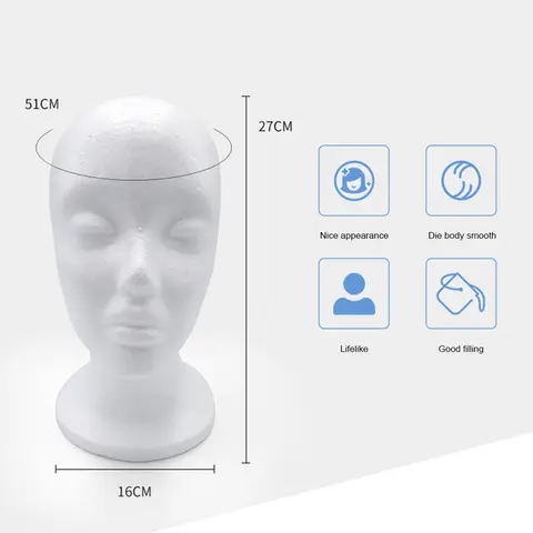 Skum Kvinnlig Skyltdocka Huvud Modell EPS Flockning Peruker Glasögon Keps Display Hållare Stativ Modell Fotostudio Fotografering Prop 12 best sales perukskyltdocka - №6