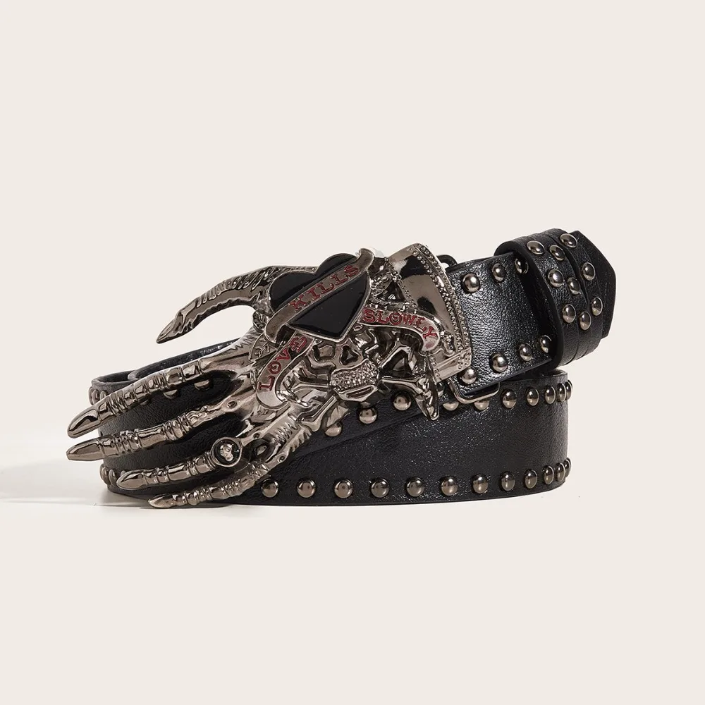 

Fashion Jeans Decor Skull Rivet Belt Skeleton American Punk Love Hand Palm Belt Y2k Korean Style PU Leather Waistbands Youth