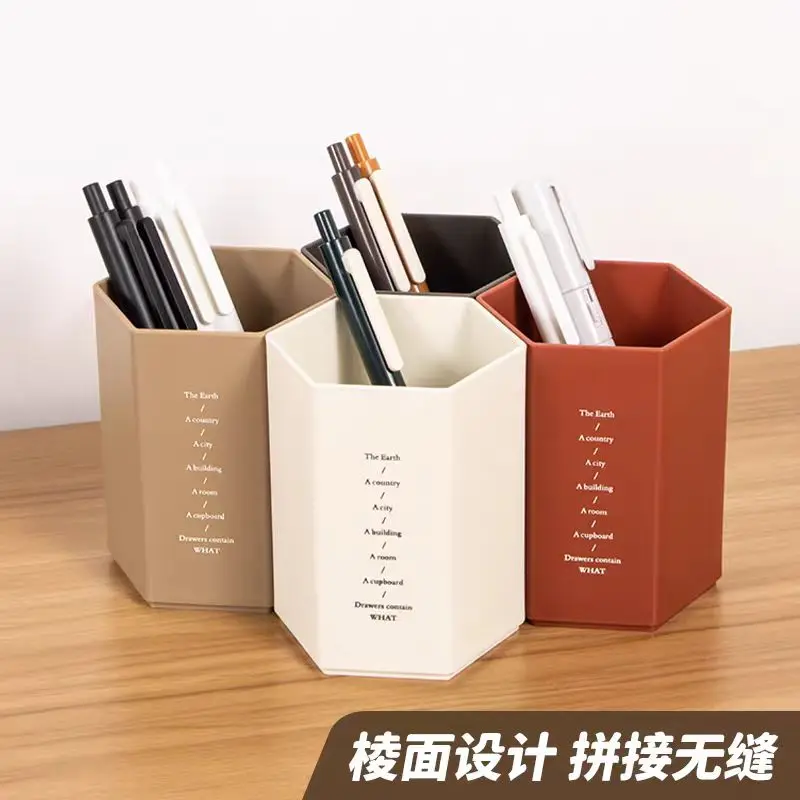 Solid Hexagon Shaped Pen Holder Simple Desktop Organizer for School Office Pencil Stationery Storage Box Container Gift