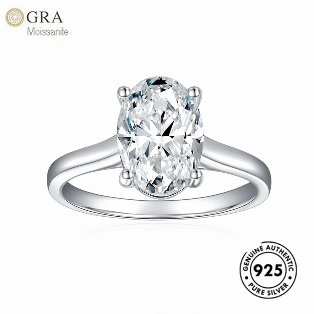 

Simple One Stone Solid 925 Sterling Silver Oval 2.5ct GRA Moissanite Diamond Wedding Finger Jewelry