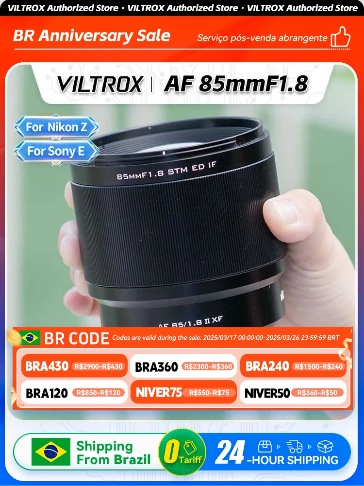 【 Do Brasil 】 Viltrox AF 85mm F1.8 II Full Frame Mirrorless Camera Lens for Sony ZVE10 A7IV A7III A7 Nikon Z Fujifilm XF 85 1.8