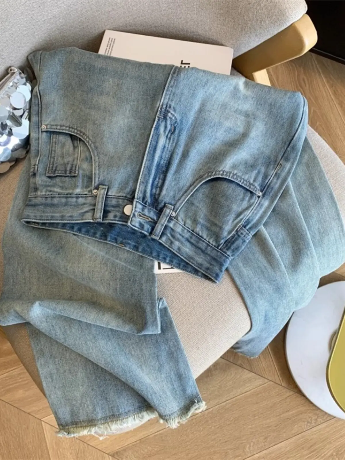 

S-5XL Oversized Retro Loose Raw Edge Jeans 2026 Men's New Baggy Wide Leg Pants High Waist Versatile Denim Trousers