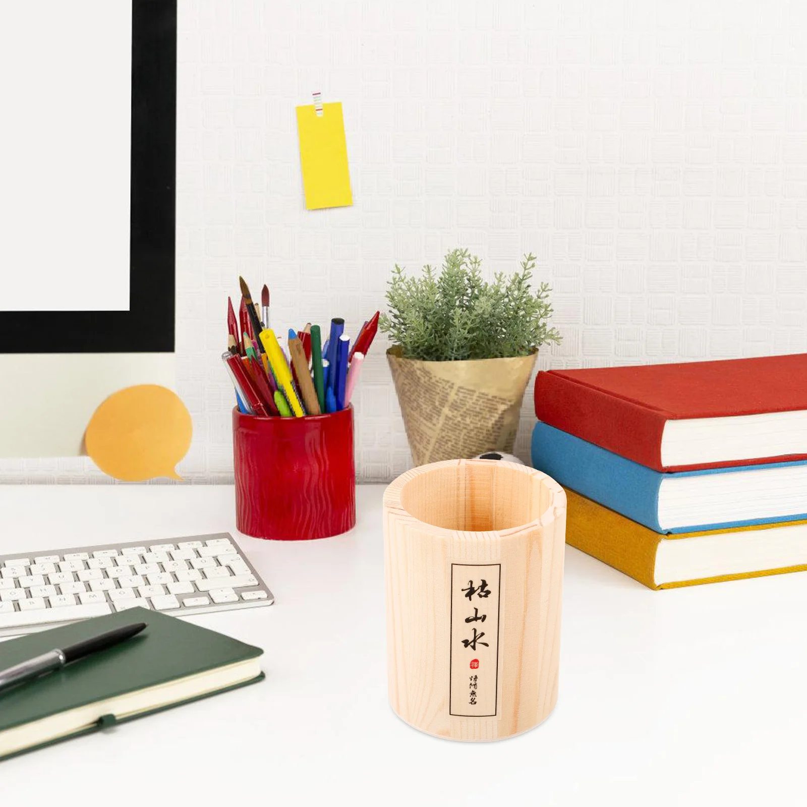 حامل مكابس حديقة زن صندوق رمل خشبي منظم أدوات سطح المكتب صندوق تخزين صغير حامل فرشاة للمكياج دلو خشبي #3