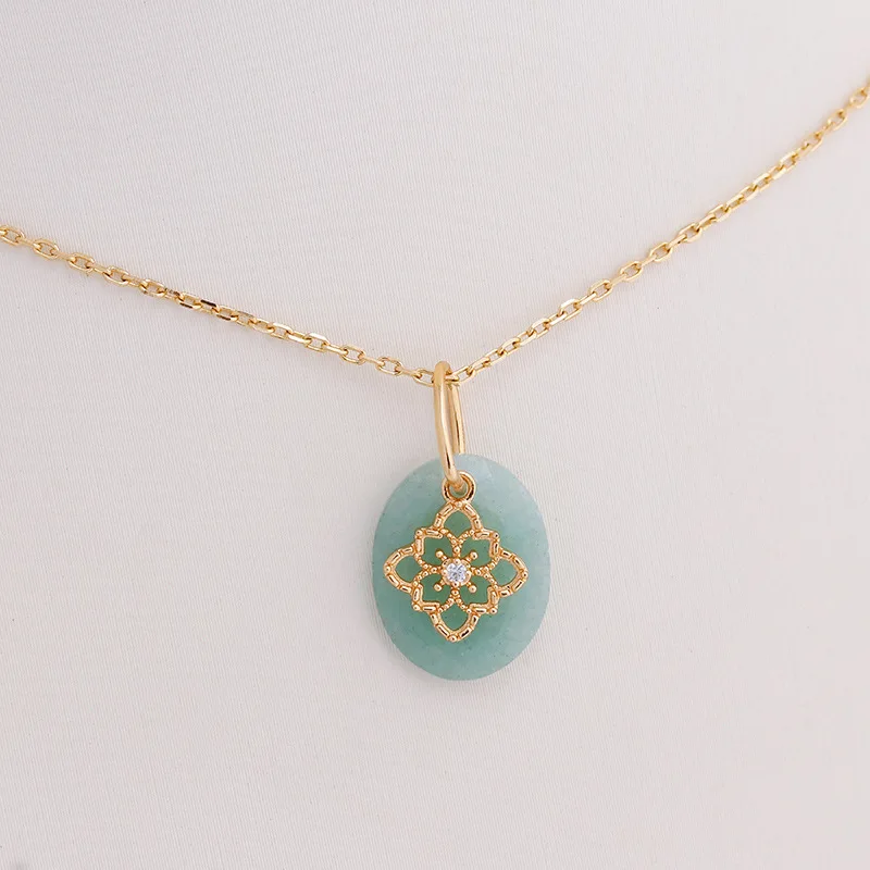LAMOON Vintage Green Natrual Aventurine Quartz For Women Double Pendant 925 Sterling Silver Gold Plated Fine Jewelry Accessories