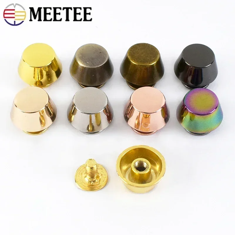 Meetee 10-50 Uds hebillas de Metal bolso protección inferior pies clavo forma de cubo tachuelas planas tornillo remaches bolsa monedero artesanía de