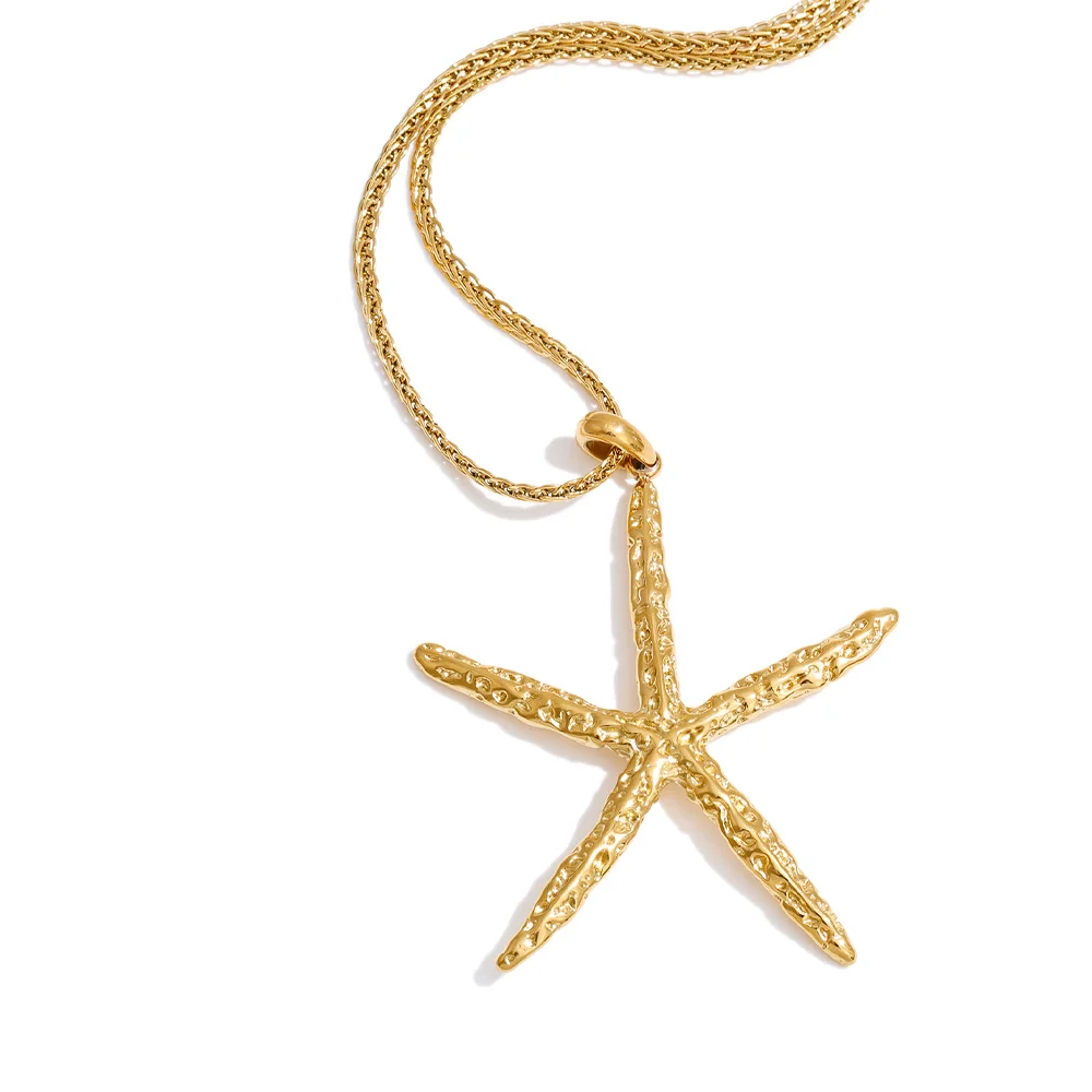 Yhpup Oceaan Stijl Roestvrij Stalen Metalen Zeester Hanger Ketting Waterdicht 16K Goud & Geplatineerd Zomer Strand Trend Sieraden