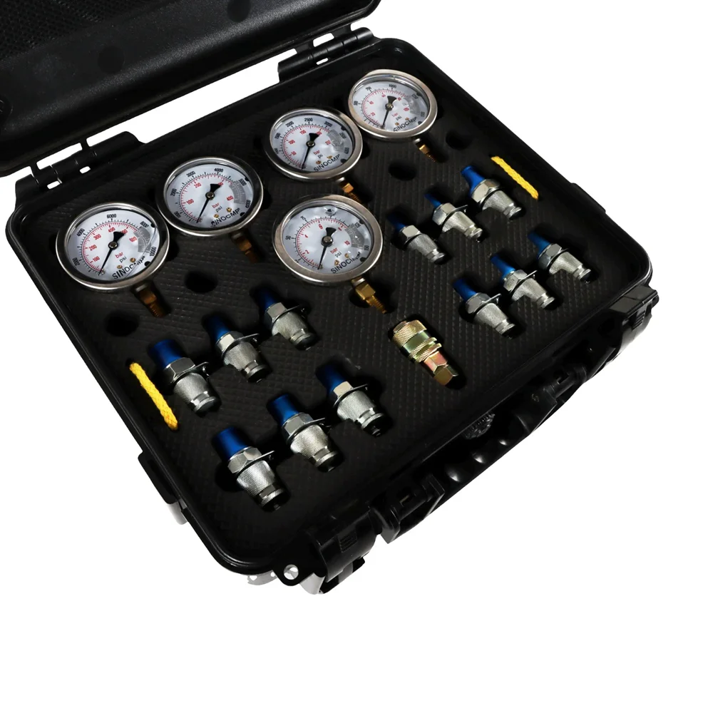 Hydraulic Pressure Test Kit Excavator Hydraulic Test Gauge Set with Carrying Case for Excavator Tractors Machinery