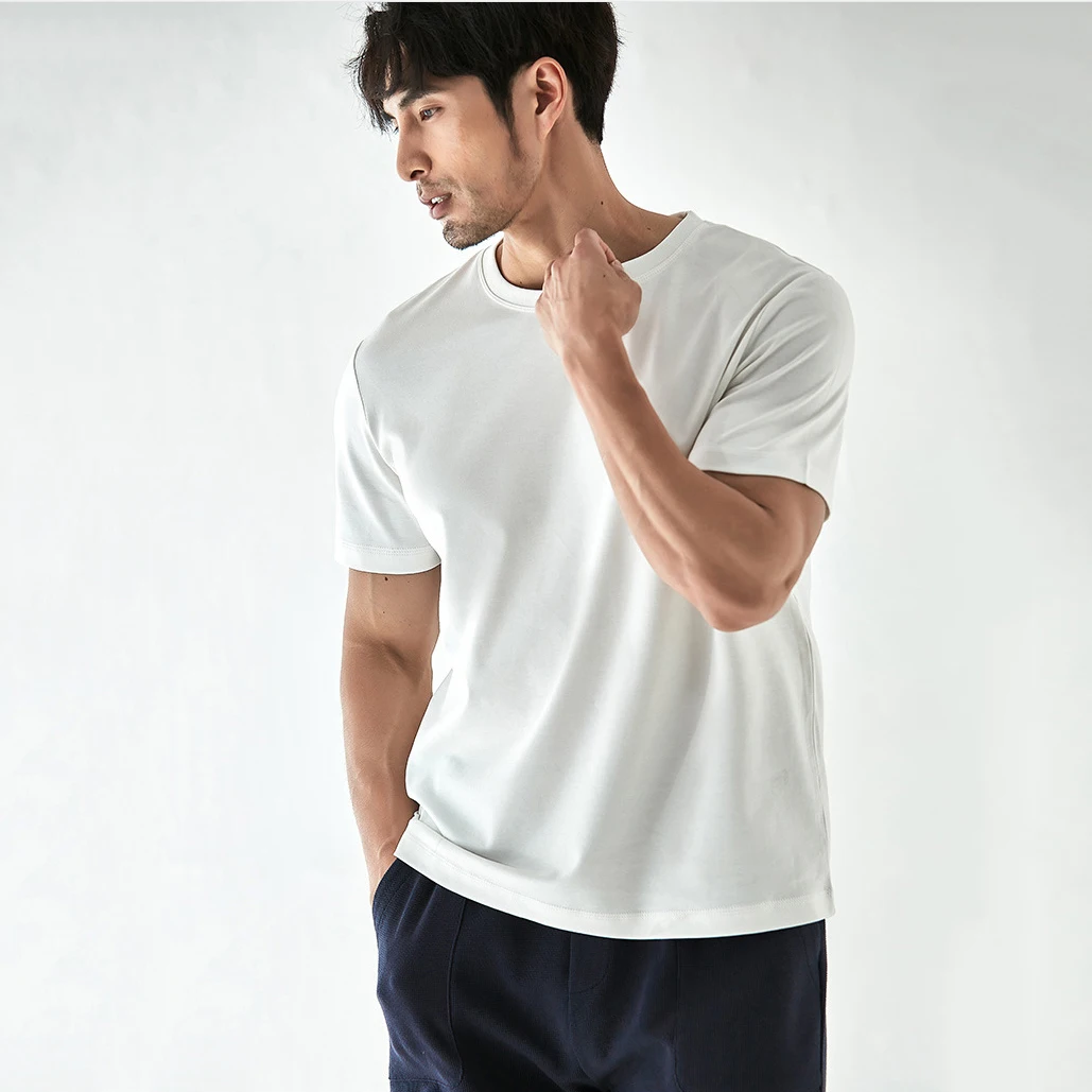 High Quality 40-50 Yarns 100% Long Staple Cotton Solid Color White T-shirt Summer Fashion Men Women Short Sleeve Casual Tee Tops