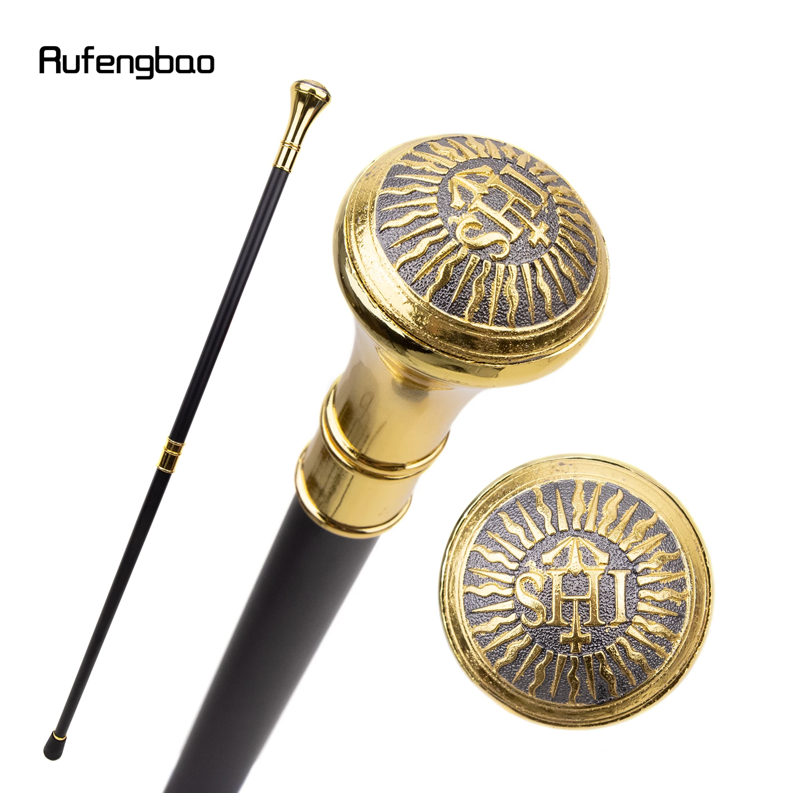 Golden Freemasonry Freemasons SHI Totem Relief Walking Cane Fashion Walking Stick Gentleman Crosier Knob Walking Stick 93cm