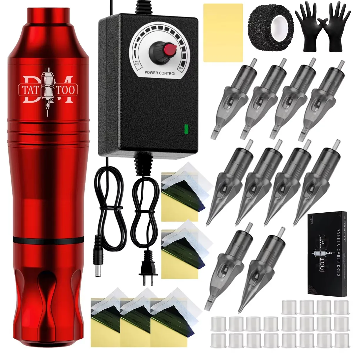 

Комплект тату-пистолета DM, беспроводная тату-машинка, ручка для татуировки с регулируемым адаптером напряжения, картриджные иглы, перманентный макияж