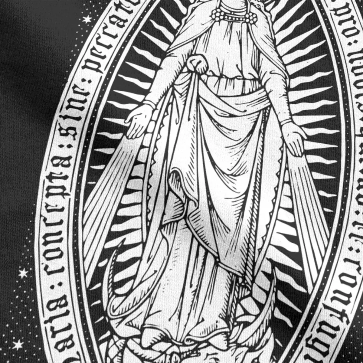 Men\'s Vintage Virgin Mary Engraving T Shirts Guadalupe Catholic Pure Cotton Clothing Funny Short Sleeve Crew Neck Tees T-Shirt