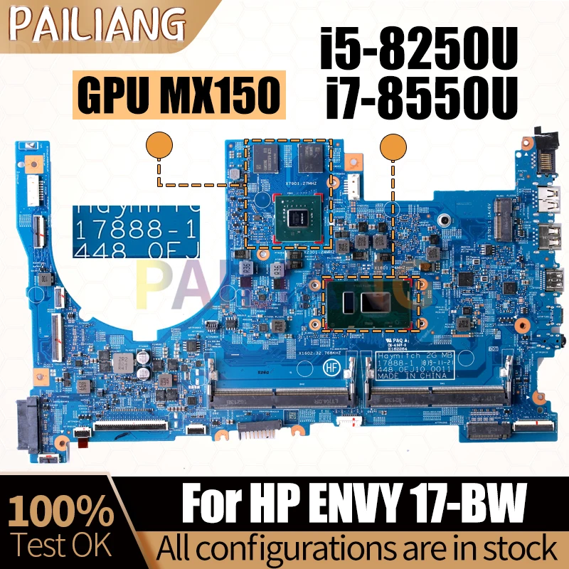 For HP ENVY 17-BW Notebook Mainboard Laptop 17888-1 i5-8250U i7-8550U MX150 L20712-601 Motherboard Full Tested