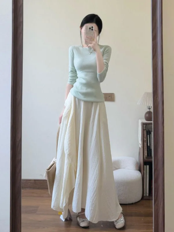 

Unique Knitted Sweater And Skirt Set Spring 2026 New Sle Whole Set Faionable French Sle Cotton Long Sve round Ne