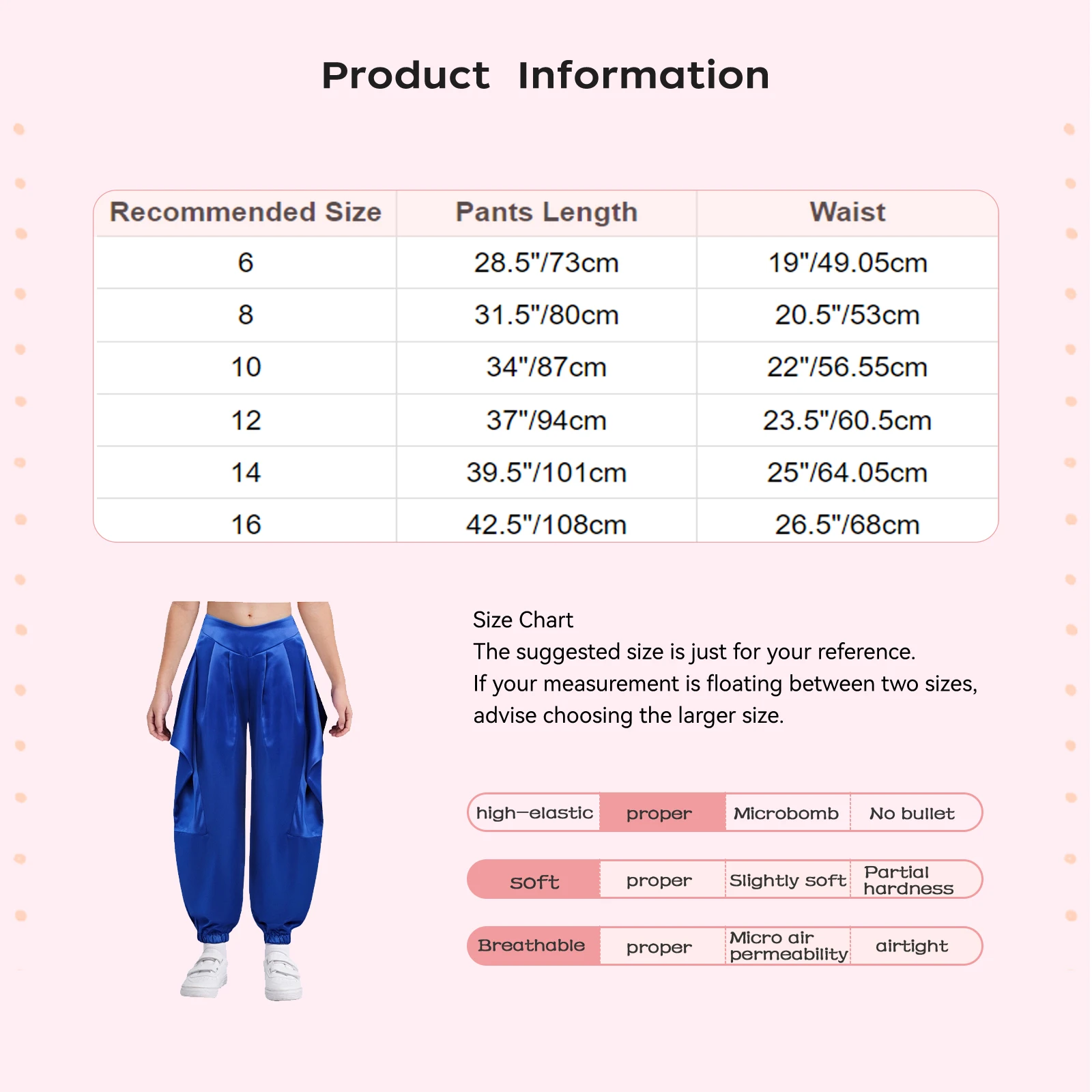 Pantaloni Harem per danza del ventre per ragazze per bambini Costume da ballo indiano Pantaloni con cintura semi elastica arricciata in tinta unita morbida per prestazioni