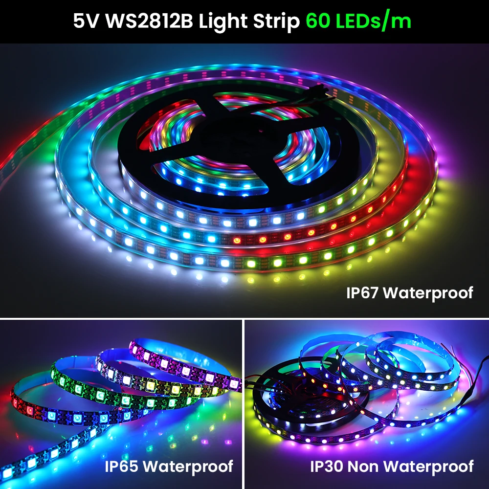WS2812B LED Strip 5V USB Individually Addressable Smart Pixels Tape 30/60/72/90/144LEDs Bluetooth Controller Kit IP30/65/67
