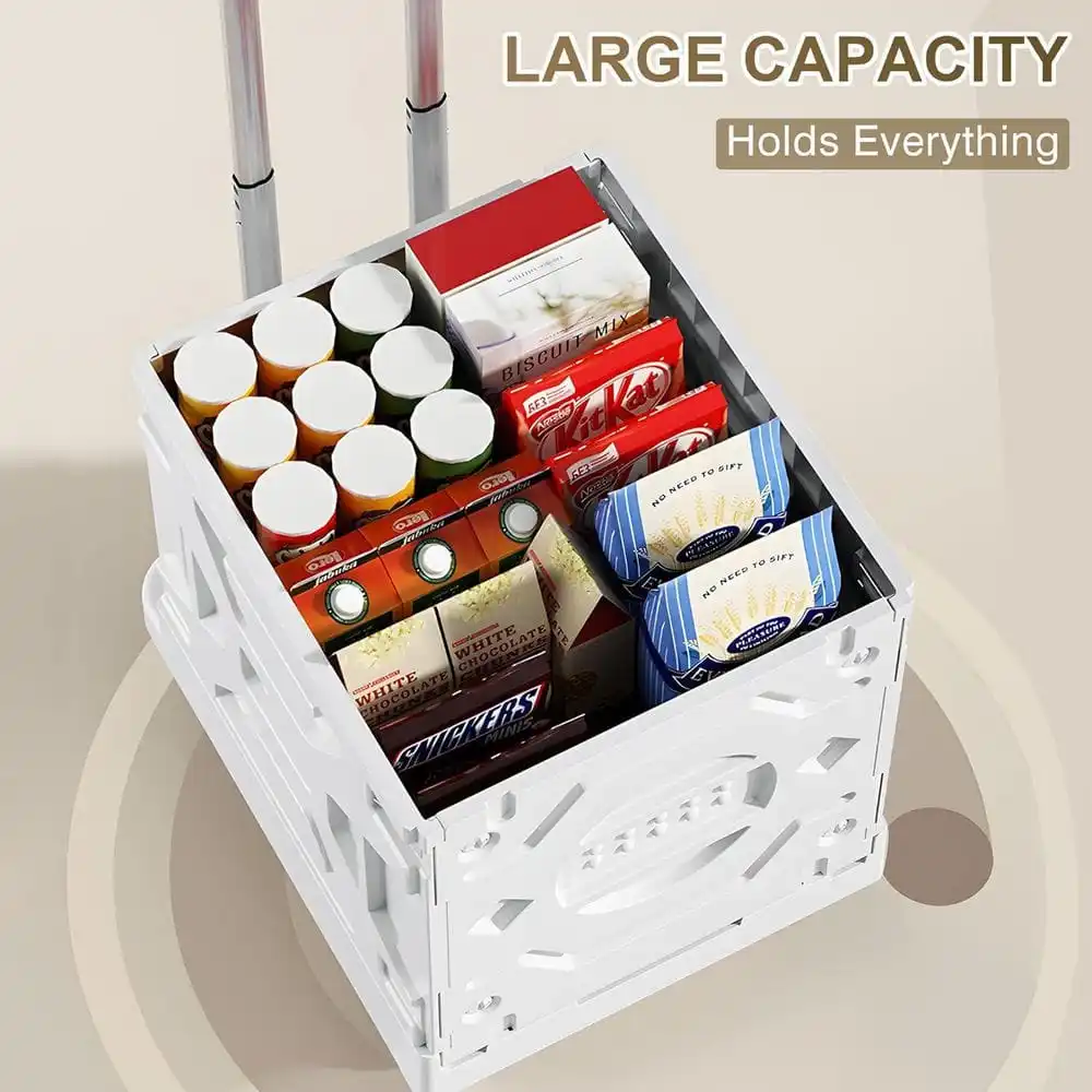 عربة أدوات دوارة قابلة للطي 19.68 بوصة. خزانة تخزين مكتبية بيضاء اللون مع عجلات رف واحدة، خفيفة الوزن #6