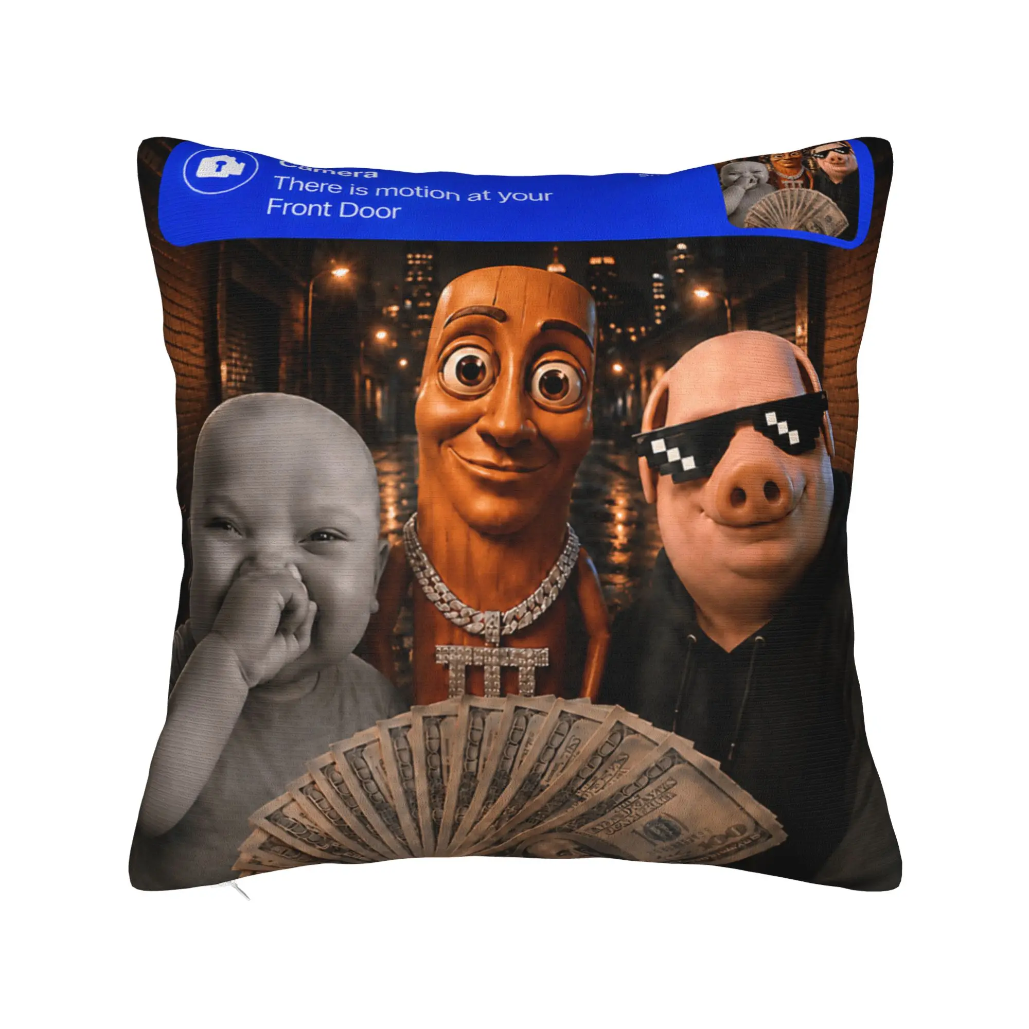 Motion at Your Front Door Tung Sahur John Pork Ai Baby Meme Pillowcases Pillow Case For Sofa Couch Bed Living Room Pillow Cover
