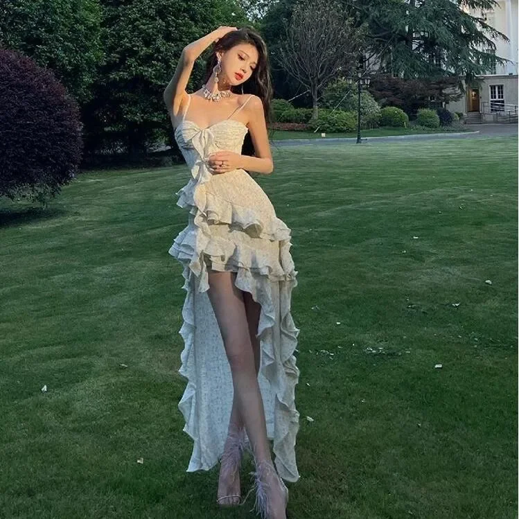 

Irregular Suspender Dress Women Holiday Dress 2024 Summer New Formal High-end Elegant Female Evening Korean Luxury Long dresses.