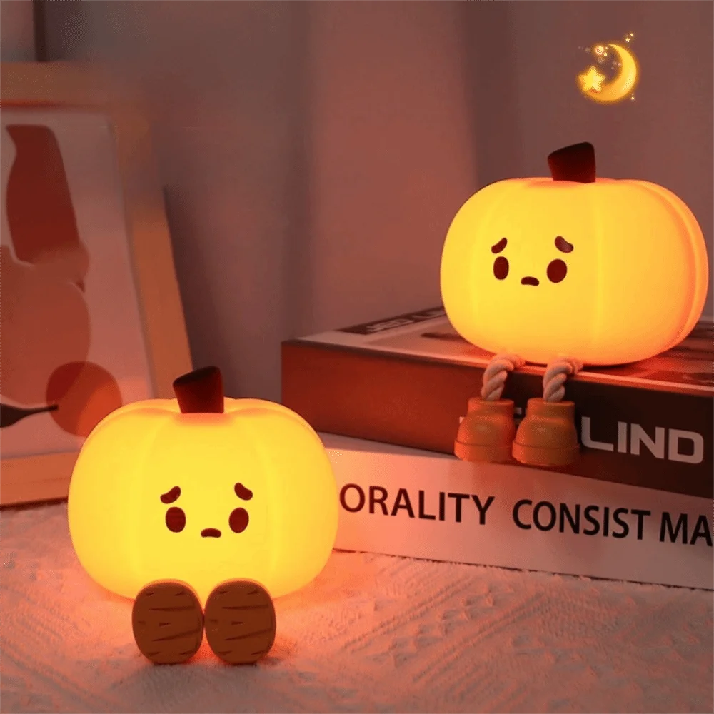 Silicone Halloween Pumpkin Night Light USB Charging Adjustable Brightness Desktop Light Soft Timing LED Pumpkin Light Kids
