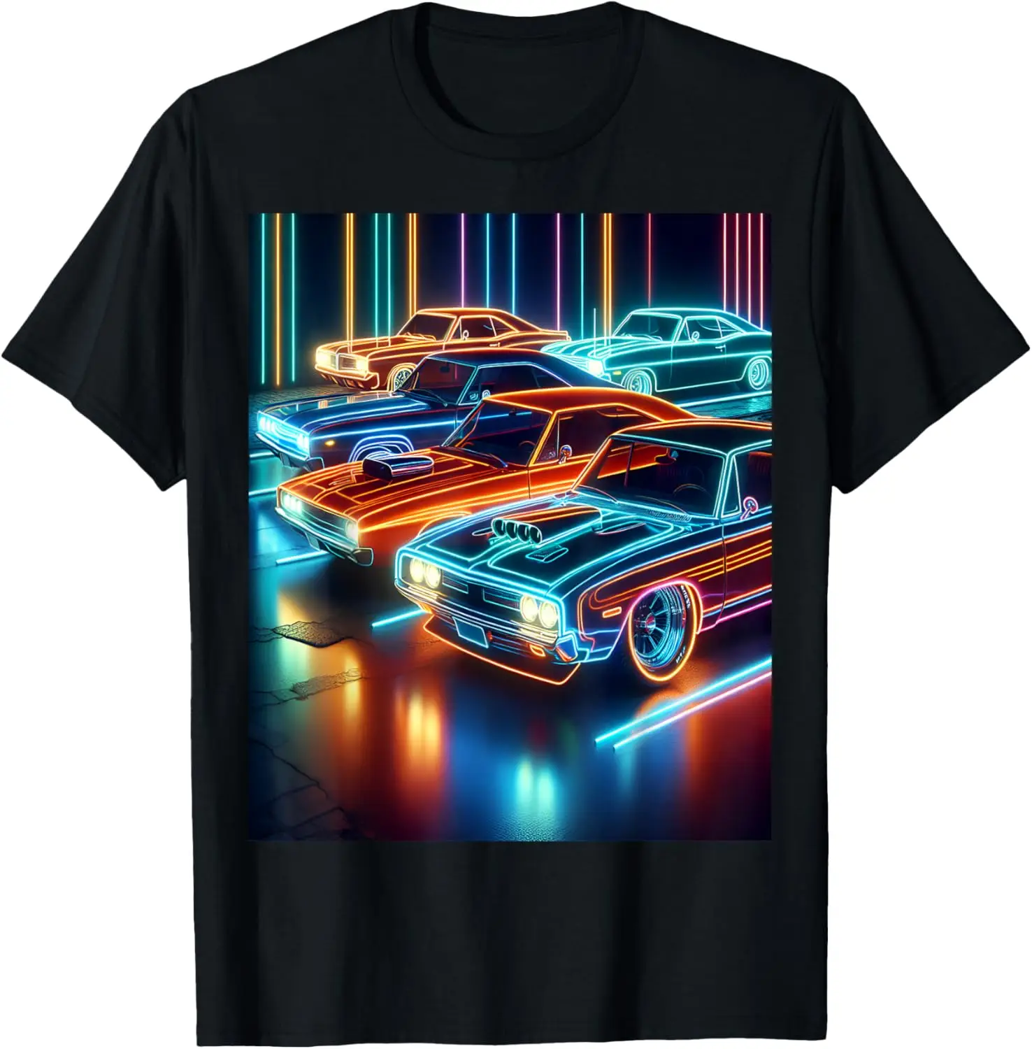 

Neon Muscle Cars Digital Art T-Shirt