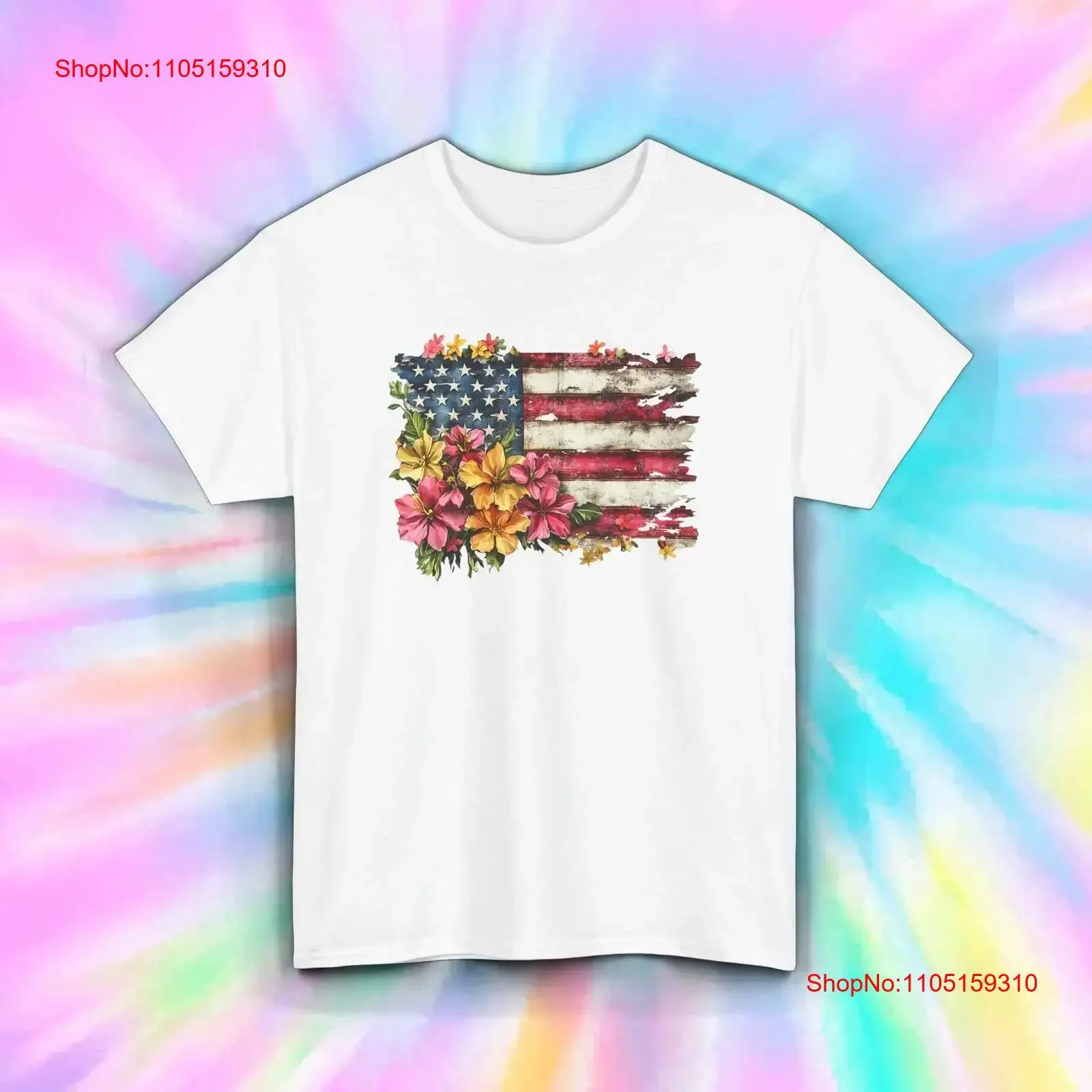 

Floral American Flag T Shirt Patriotic Hibiscus Distressed Look S 5XL vintage Washed Top For Everyday Wear Breathable