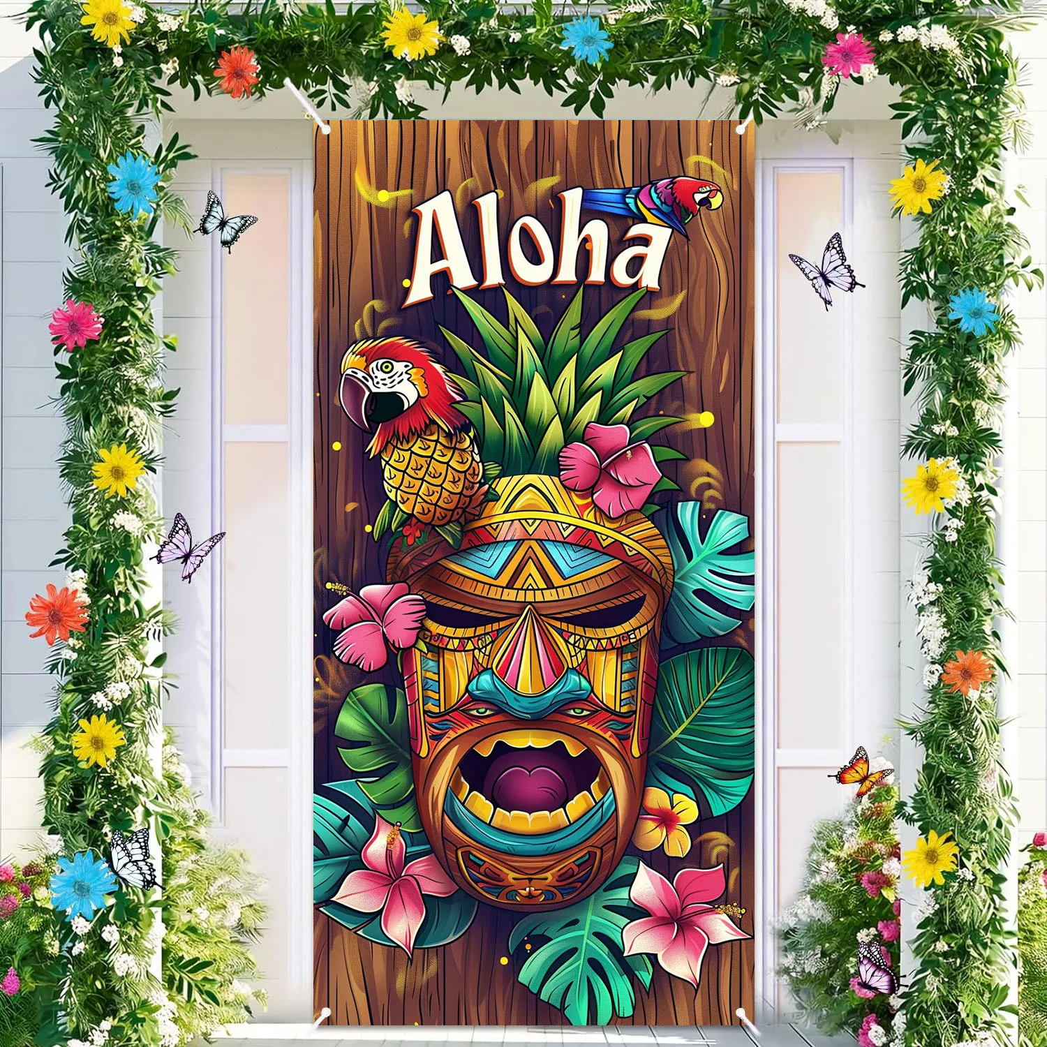 70x35 Inch Summer Door Door Cover Banner Hawaiian Theme Party Decor Totem Door Banner Sign Outdoor Birthday Baby Shower Backdrop