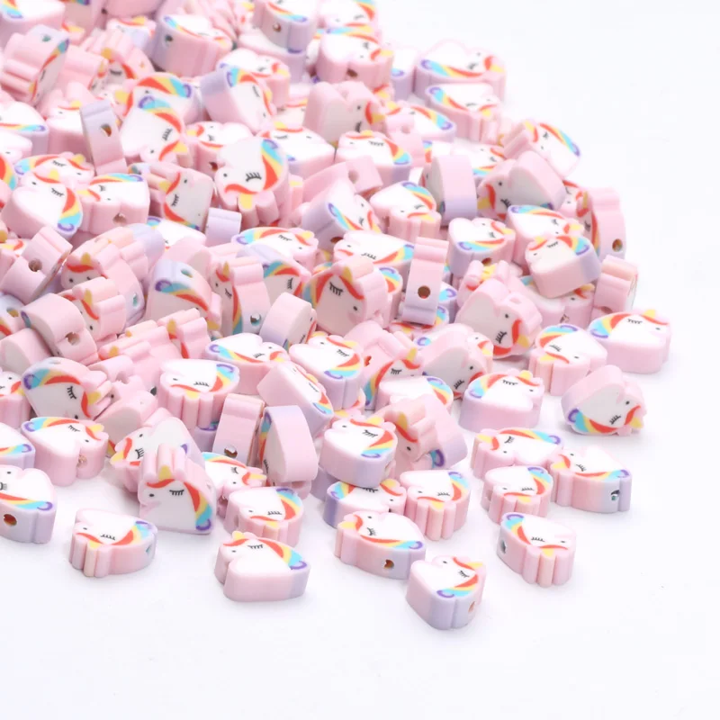 20/50/100pcs 10mm Cartoon Unicorn Polymer Clay Beads Loose Spacer Beads For Jewelry Making Bracelet Necklace DIY Accessories