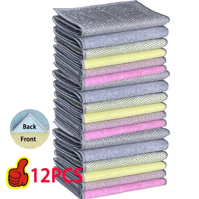 20/5pcs Thickened Steel Wire Cleaning Cloth Non-Scratch Double-layer Iron Microfiber Mesh Dishrag Washing Pot Rags Kitchen Towel