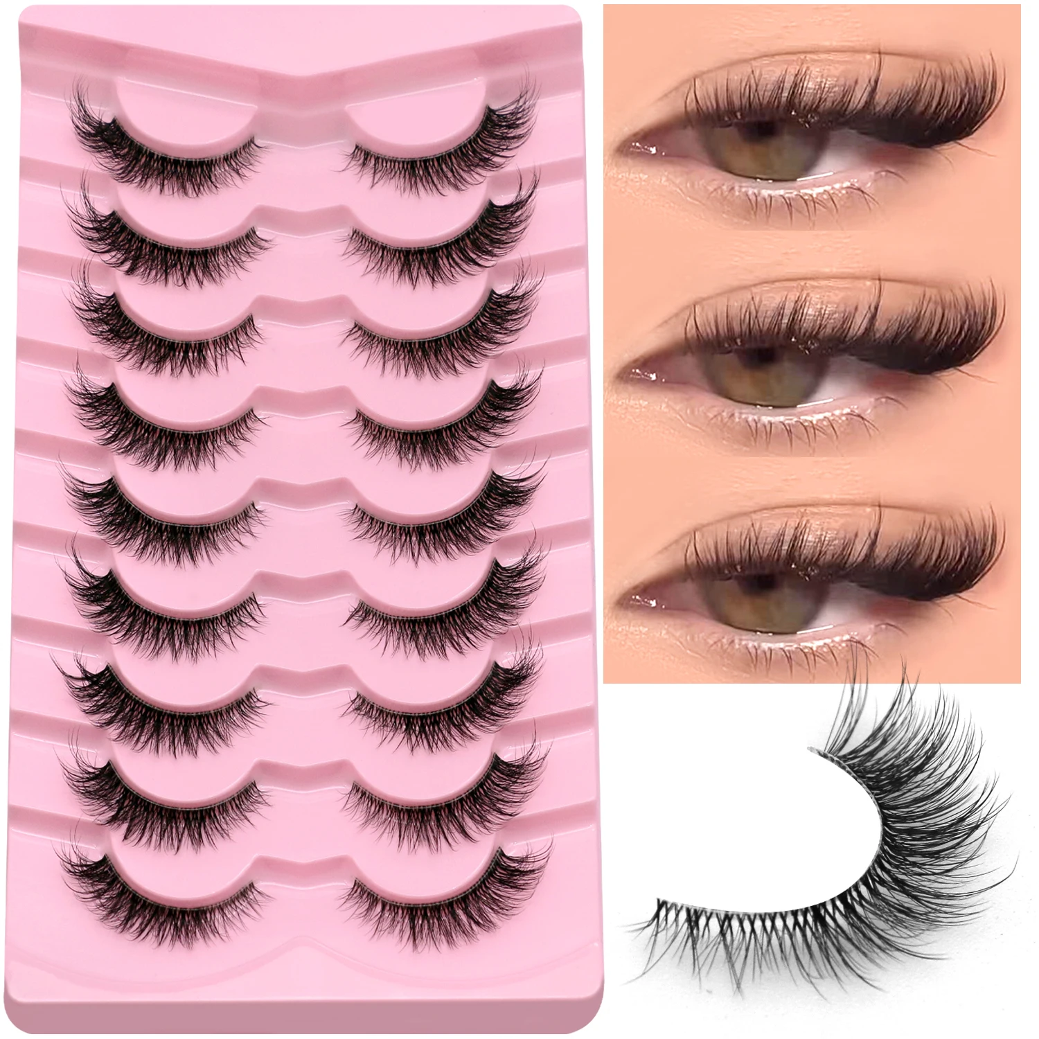 

LASVIREY Fluffy Cat Eye Lashes Natural Mink Lashes Clear Band Natural Fluffy D Curl Lashes Extension Full Strip False Eyelashes