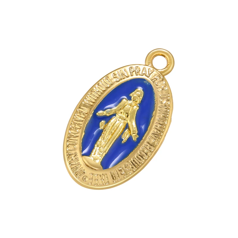 ZHUKOU Enamel Christian Virgin Mary Pendant Necklace charms for Women DIY Handmade Necklace Jewelry Accessories Wholesale VD1125