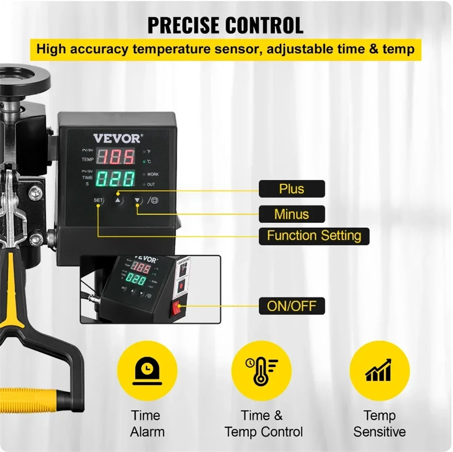 Máquina multifuncional de prensa térmica, impressora digital de sublimação oscilante de 360 graus, camiseta diy, boné, 2 em 1, 38x38cm