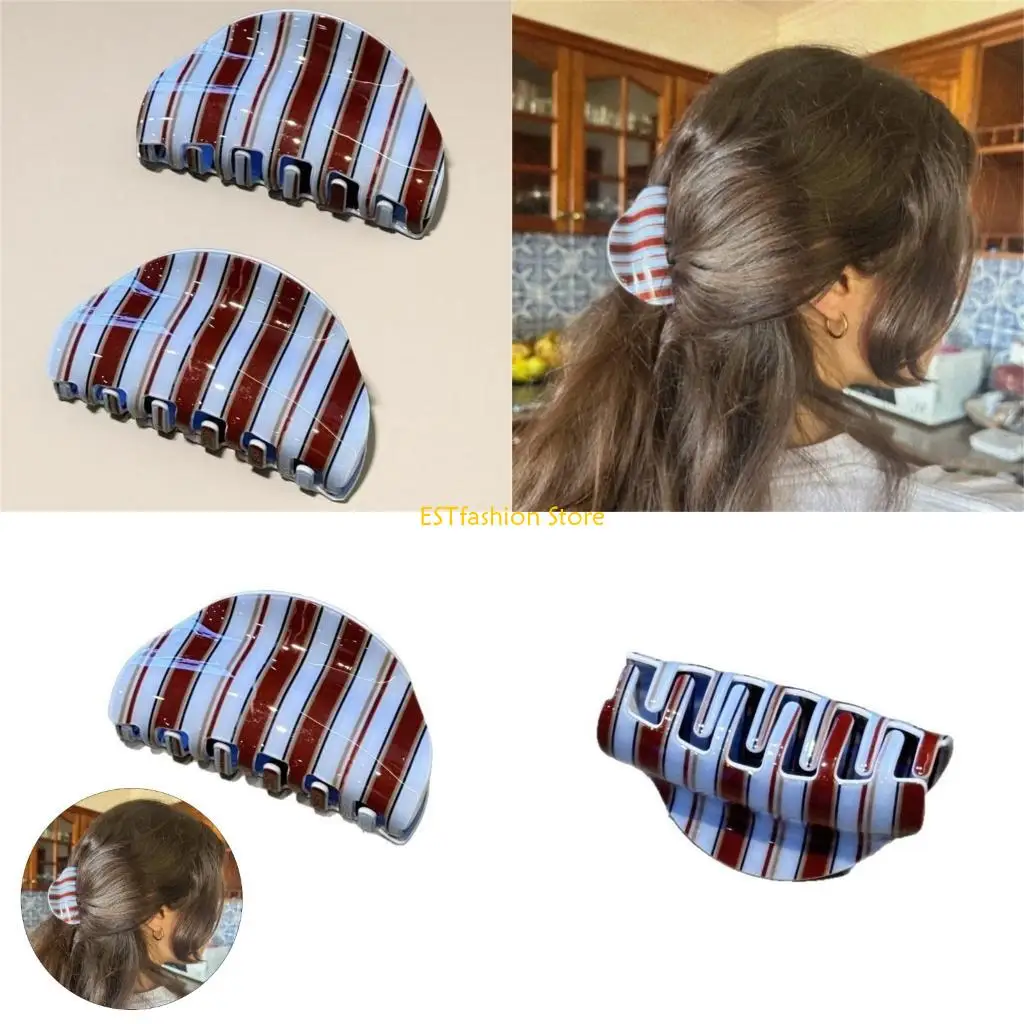 

Y5GC современный полосатый цветной зажим для волос сильной фиксации зажим для волос для женщин-подростков повседневная одежда
