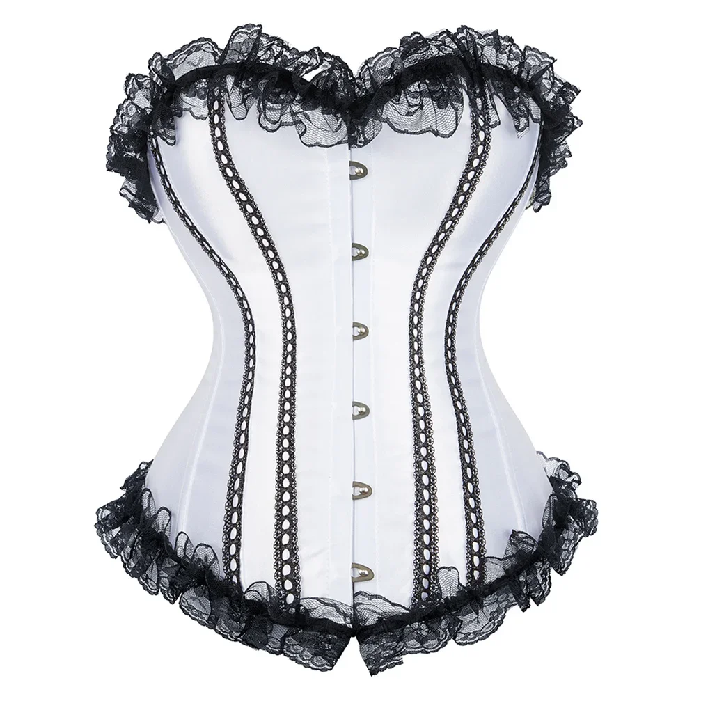 Woman Corset Sexy Satin Bustier Lace Up Boned Overbust Lace Trim Bustiers Stripe Corsets Fashion Corsage Party Costume Plus Size