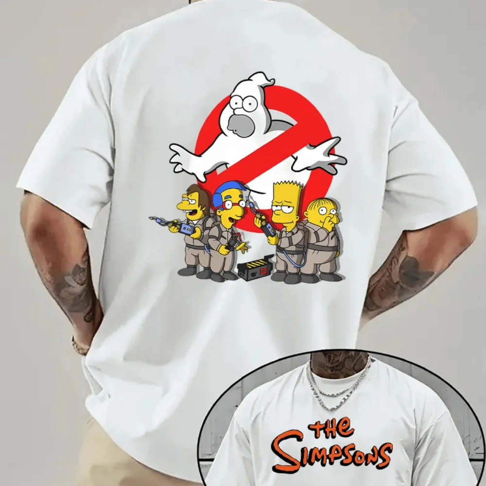 Patrón de estampado de los Cazafantasmas de los Simpsons - Camiseta casual de manga corta de los Simpsons de verano para hombre - Top de manga corta con cuello redondo