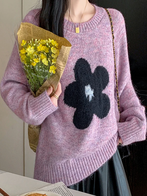

Versatile Long Sve round Ne Knitted Sweater Women's Spring Faion 2026 Autumn Winter New Color Colion Flower Innerwe...
