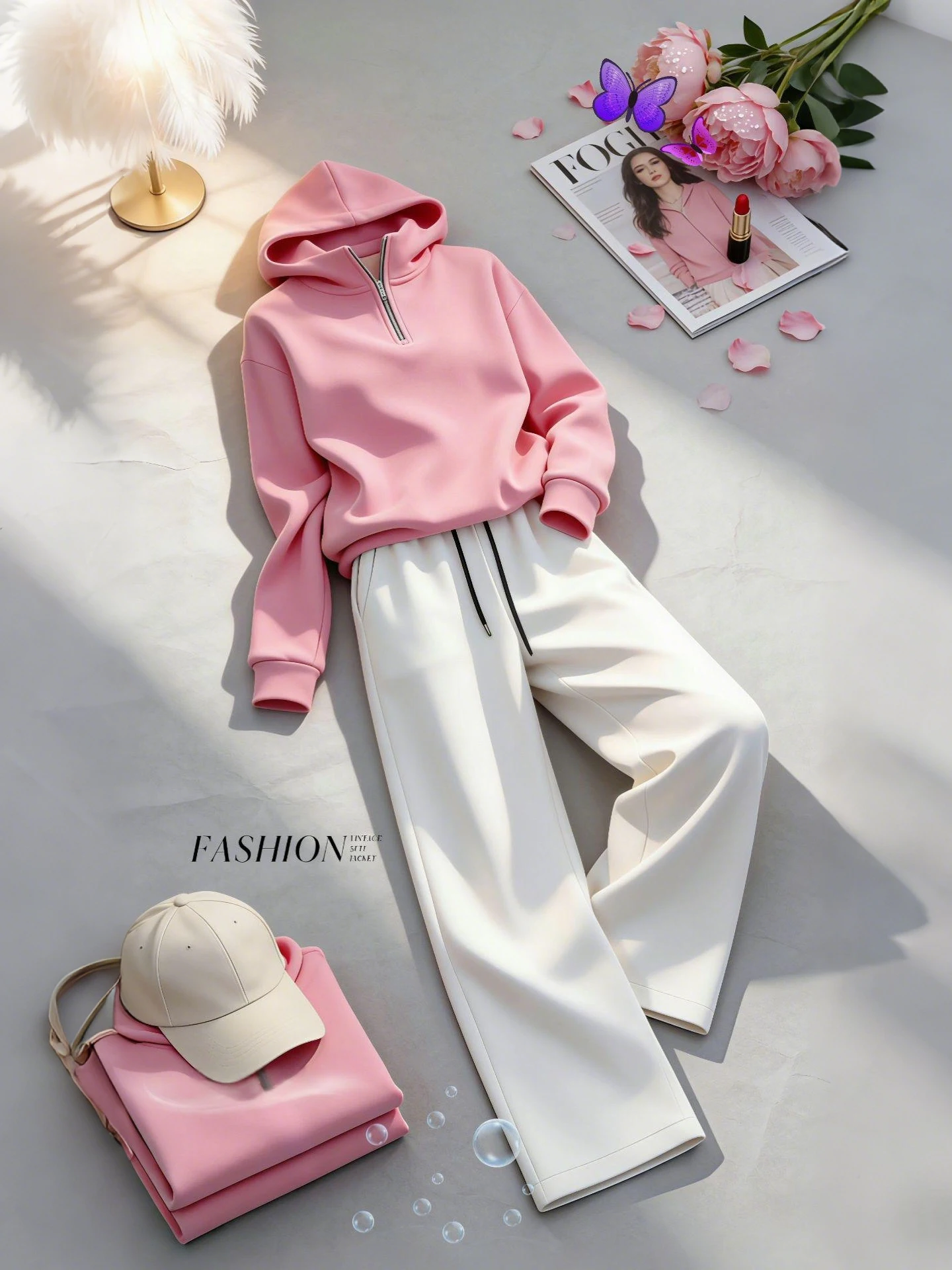 

Early Spring Casual Elegant Ladies Hoodie Wide Leg Pants Set New 2026 Trendy Popular Fashion Ensemble Comfortable Commute Style