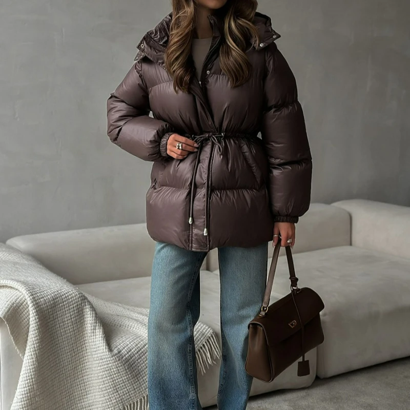 Manteau en coton à capuche et fermeture éclair pour femme, nouveau Style à la mode, manteaux chauds et confortables avec cordon de serrage, veste en coton Slim Fit, hiver 2026