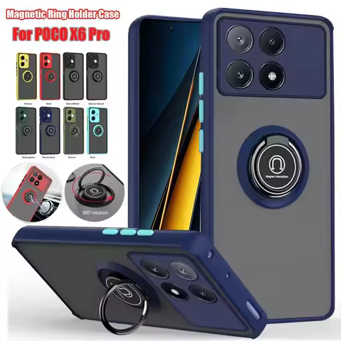 Ring Stand Holder Phone Case For POCO X6 X7 X5 X4 X3 F6 F5 F4 GT F3 Pro Shockproof Magnetic Cover For POCO M6 M5 M3 Pro 5G Funda