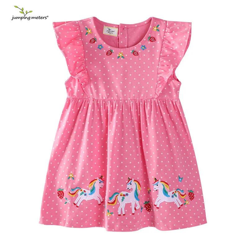 

Jumping Meters 2-7T Cotton Unicorn Summer Princess Embroidery Applique Girls Dresses for Baby Costume Hot Selling Kids Dress