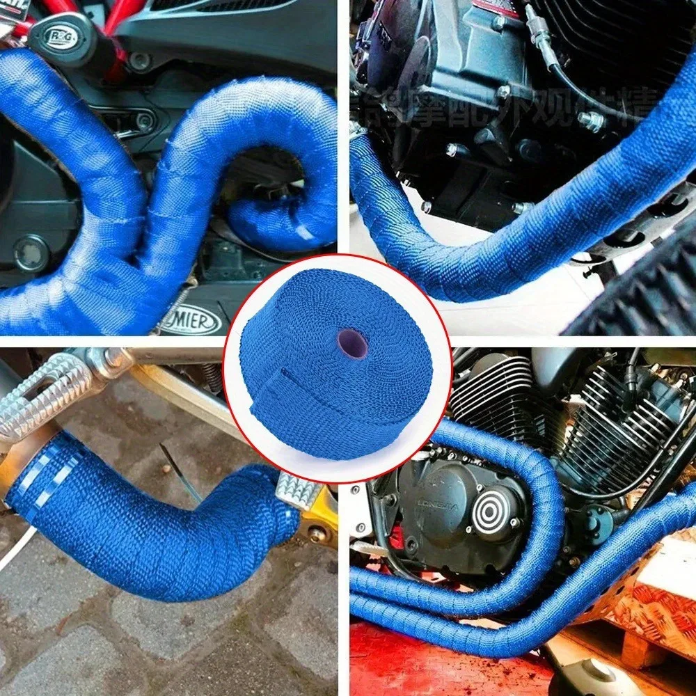 1 Rolle Blaues 5cm X 10m Hitzebeständiges Glasfaser-Wickelband für Auto- und Motorrad-Auspuffrohre