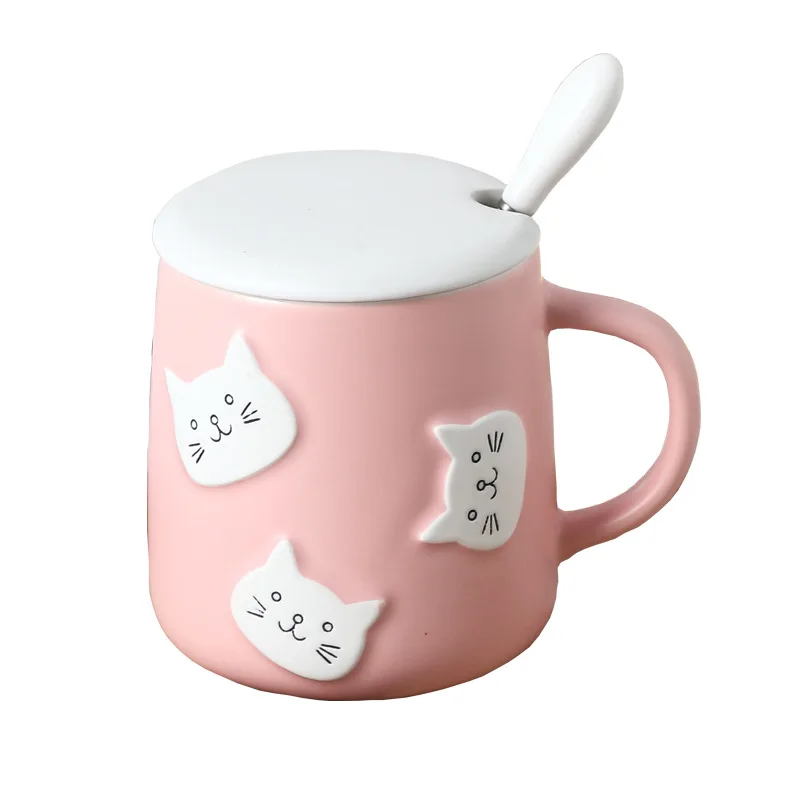 Creative Cartoon Relief Cat Ceramic Cup Mug Office Home Practical Gift Student Couple Mug with Lid Spoon