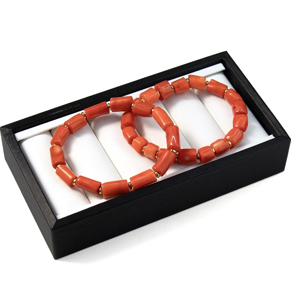 19 سنتيمتر البرتقال المرجان سوار غير النظامية 7x9-13 مللي متر أسطواني المرجان الخرز مع كوبر خزر عازل الكمال مجوهرات هدية ارتداء اليومي