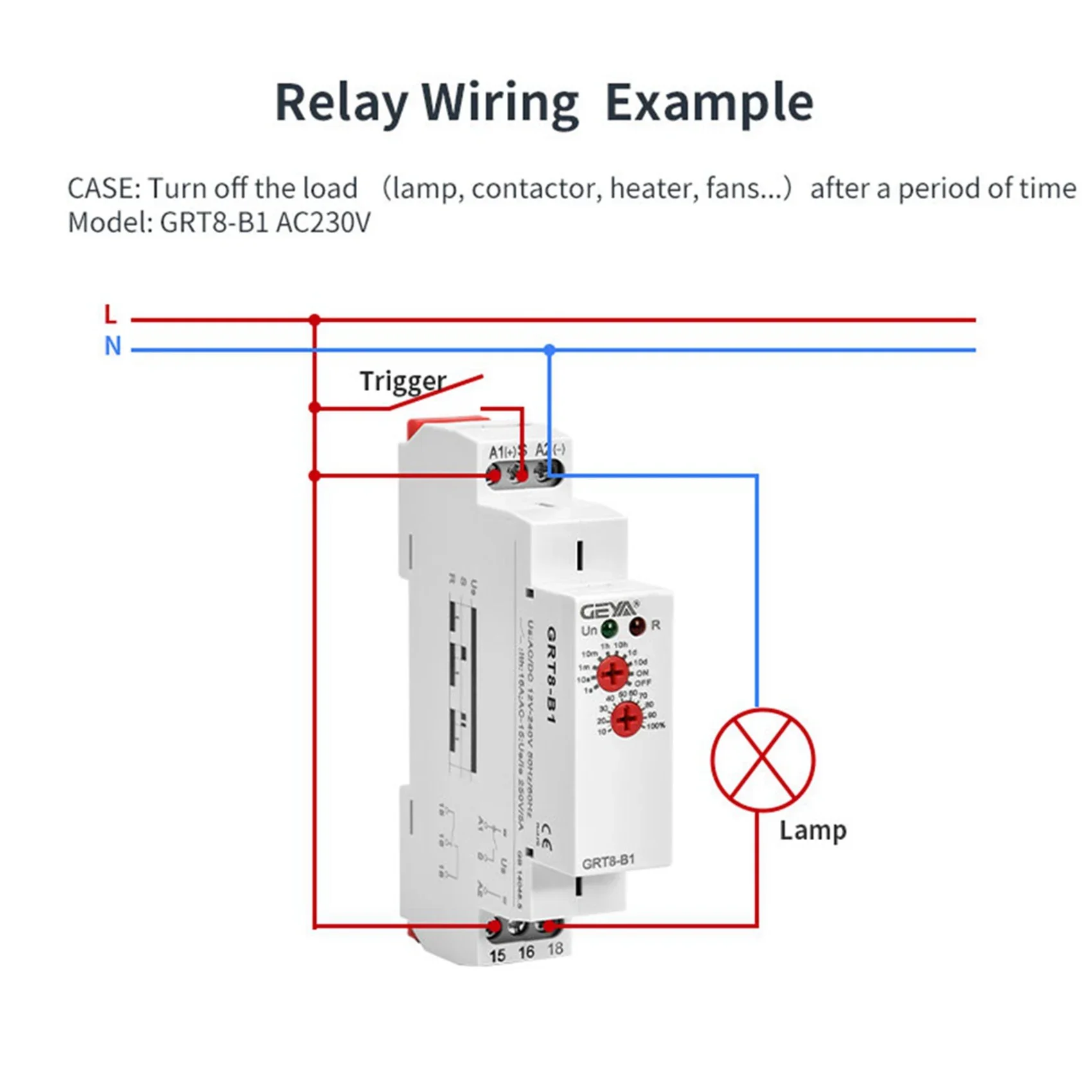 GEYA GRT8-B1 Off Delay Time Relay Timer Electronic Type 16A AC230V 4 Pack Din Rail Module