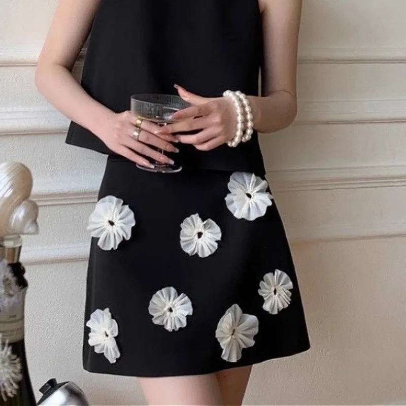 

Trendy 3D Flower Womens Wrapped Hip Short Skirts 2025 High Waist Female A-line Mini Skirt Korean Style Dress Vestidos Para Mujer