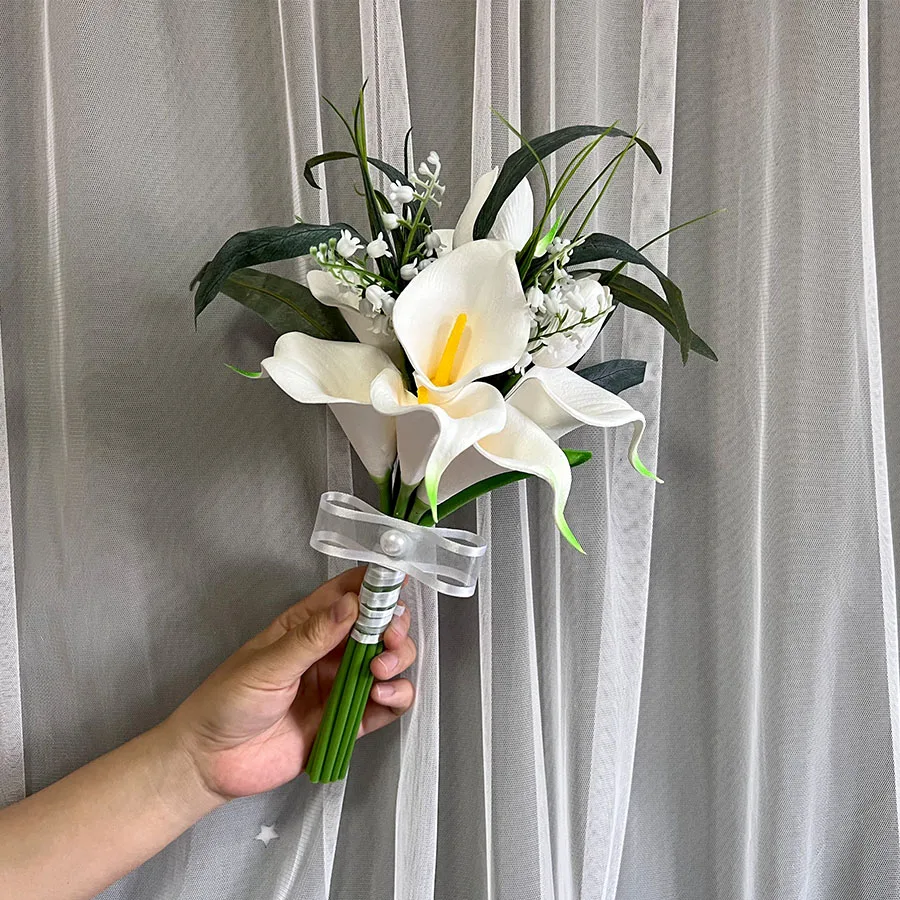 Bridal Bouquet Artificial Tulip Flowers White Wedding Bridal Bouquet Wedding Marriage Party Prop ramo de novia tulipanes 꽃다발