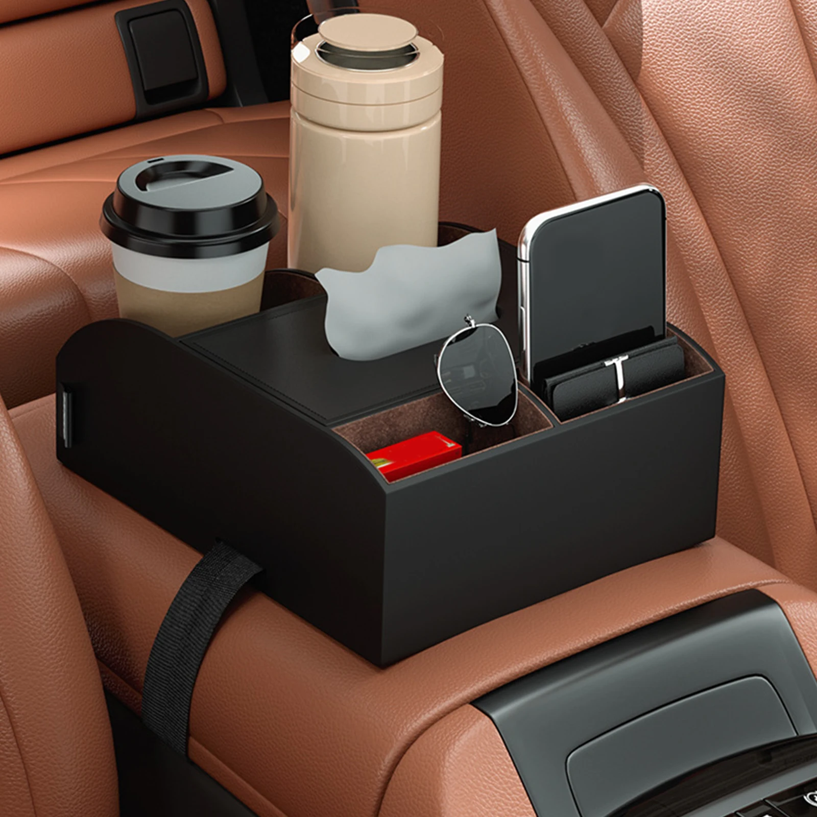 

Car Storage Box Armrest Organizers Multi-function Car Interior Stowing Tidying Accessories For Phone Tissue Cup Drink Holder